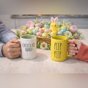 Rae Dunn Yellow 'Peep Peep' & Chocolate Bunny Ceramic Mugs